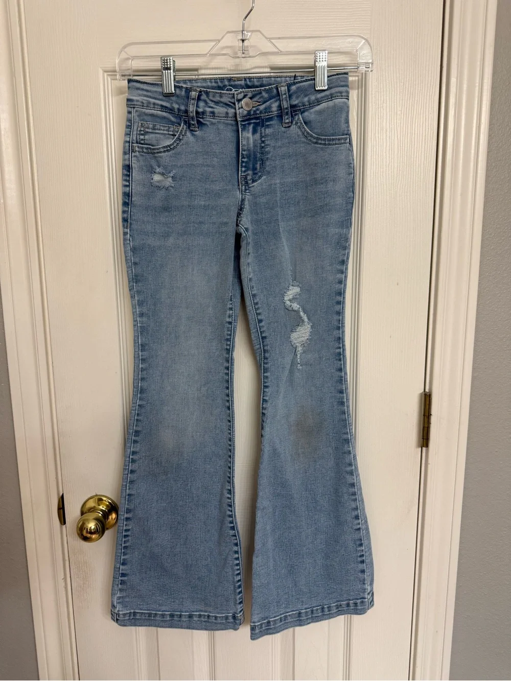 art class Girls Light Blue Flare Jeans with Subtle Distressing